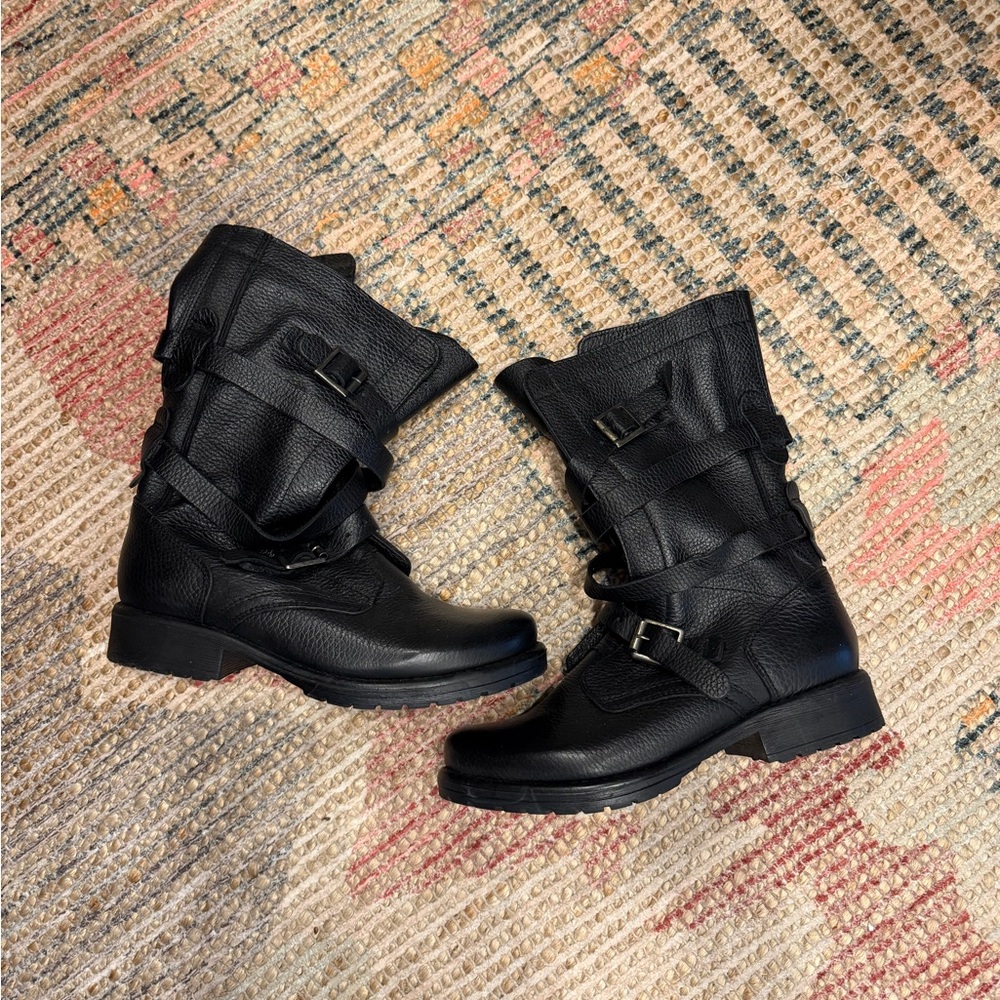 Steve Madden Black Moto Boots with Buckle Detail